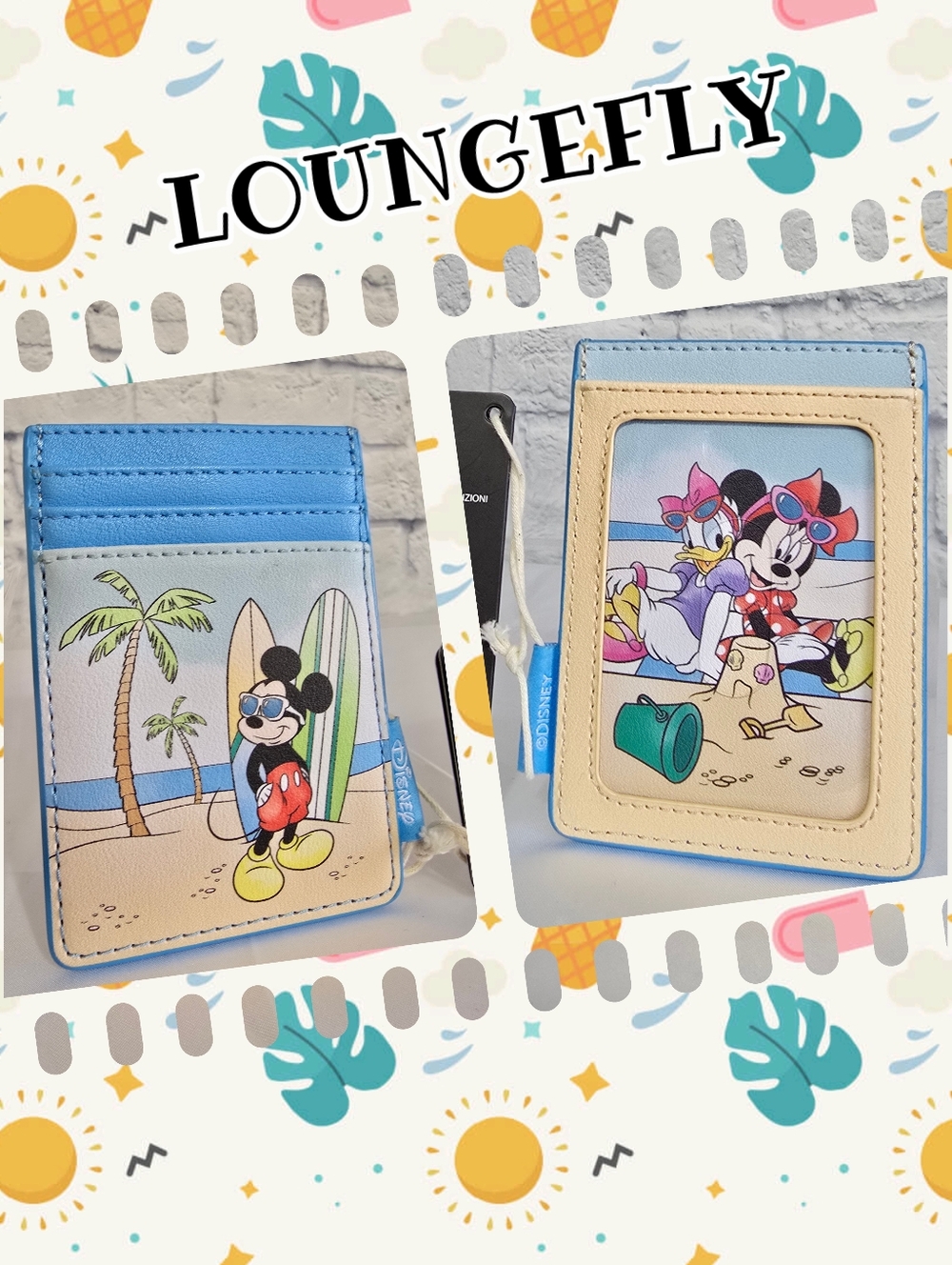 Loungefly Disney Mickey Minnie Mouse Daisy Beach Vacation Card Holder Wallet New